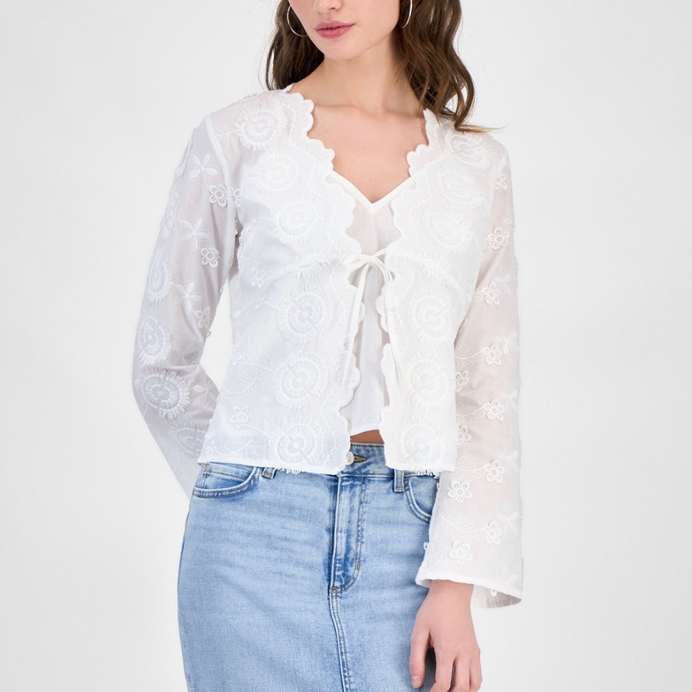 GUESS
Women's Long-Sleeve Embroidered Tie-Front Top